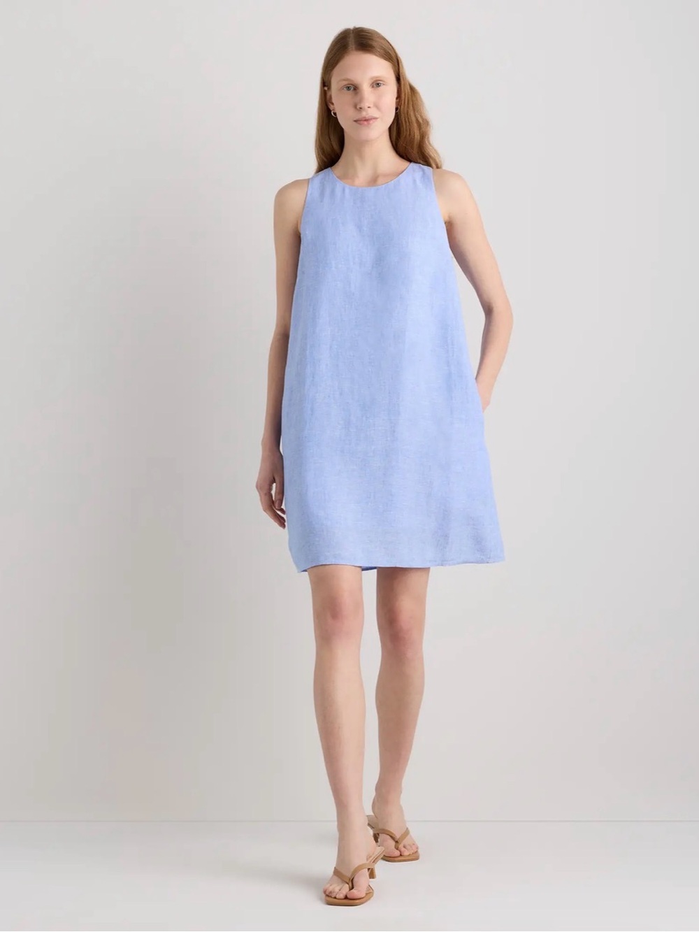 Quince 100% European Linen Tank Mini Dress in French Blue Size Medium